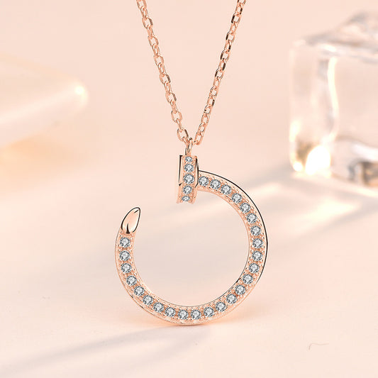 Fashion CZ Circle Nail 925 Sterling Silver Necklace