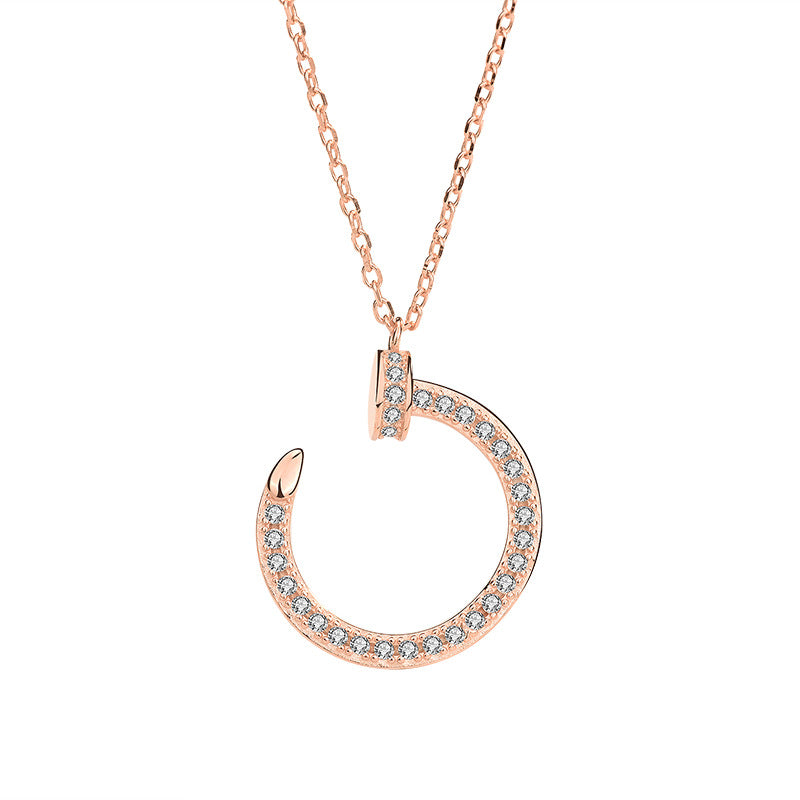 Fashion CZ Circle Nail 925 Sterling Silver Necklace