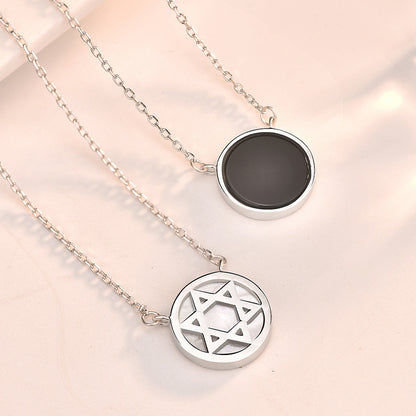 Party Black Natural Agate Mother of Shell Six Pointed Star 925 Sterling Silver Necklace