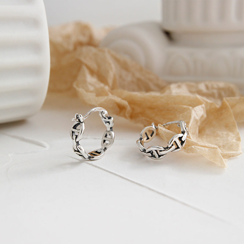 Vintage Cool Hollow Chain 925 Sterling Silver Huggie Hoop Earrings