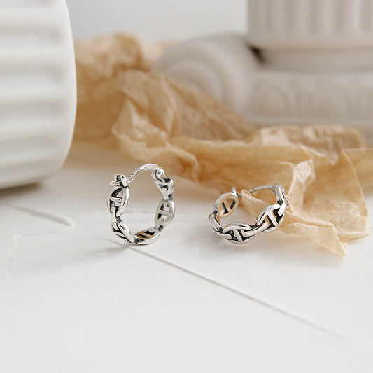 Vintage Cool Hollow Chain 925 Sterling Silver Huggie Hoop Earrings