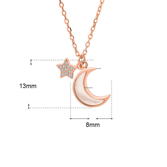 Girl Mother of Shell Crescent Moon CZ Stars 925 Sterling Silver Necklace