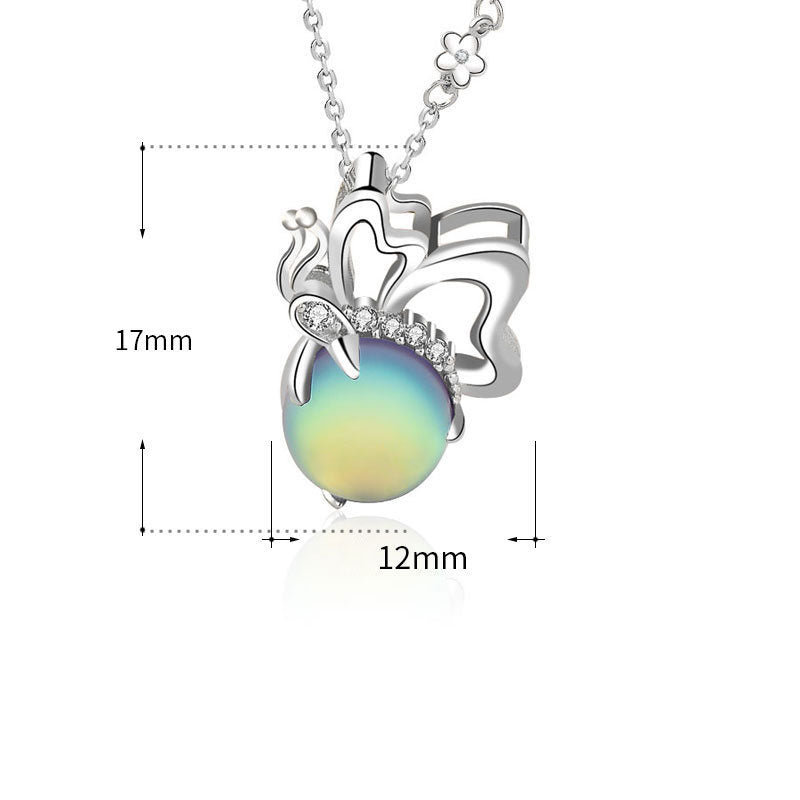 Cute Natural Moonstone CZ Flying Butterfly 925 Sterling Silver Necklace