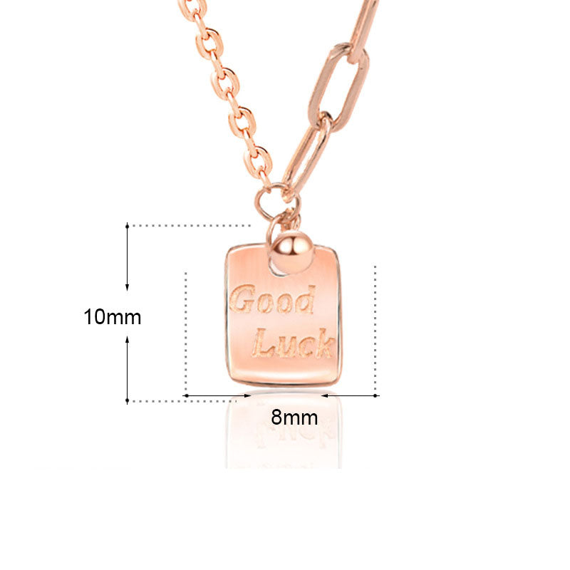 Modern Good Luck Letters Square Tag 925 Sterling Silver Necklace