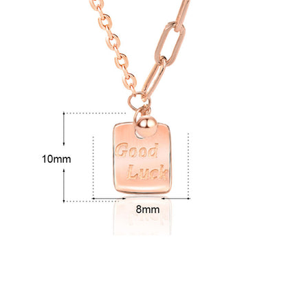 Modern Good Luck Letters Square Tag 925 Sterling Silver Necklace