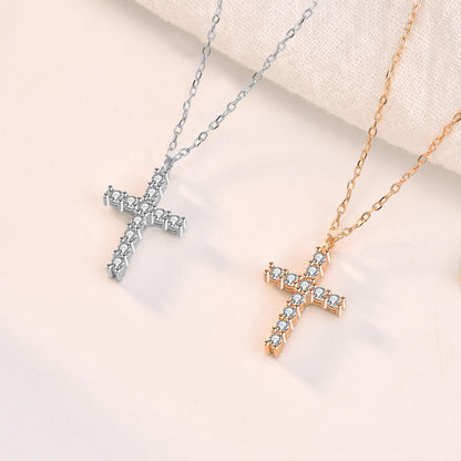 Classic Simple CZ Cross 925 Sterling Silver Necklace