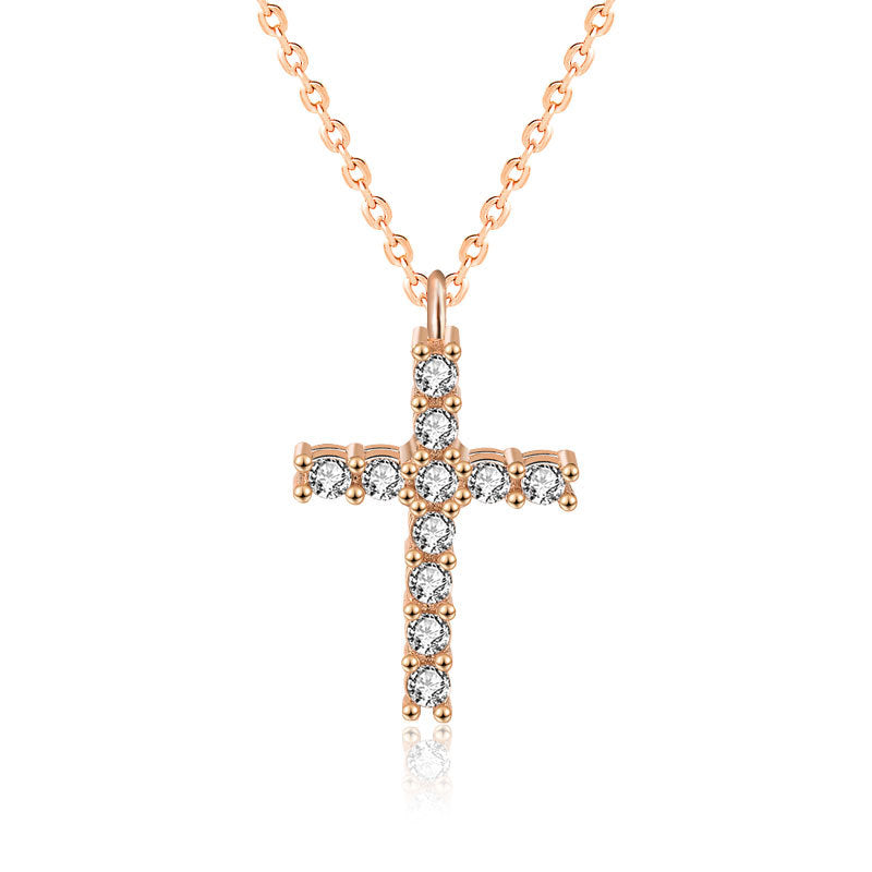 Classic Simple CZ Cross 925 Sterling Silver Necklace