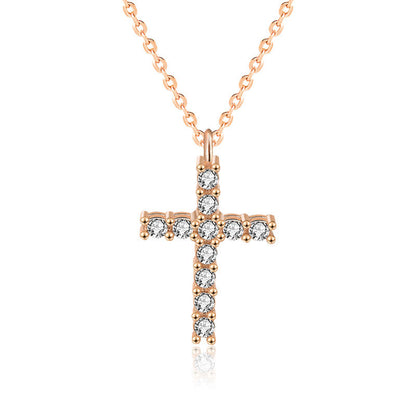 Classic Simple CZ Cross 925 Sterling Silver Necklace