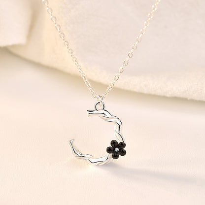 Holiday Childhood Sweethearts C Shape Plum Blossom Flower 925 Sterling Silver Necklace