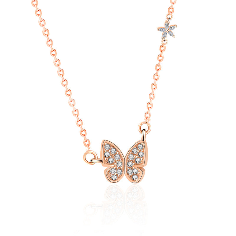 Lady CZ Butterfly Flower 925 Sterling Silver Necklace