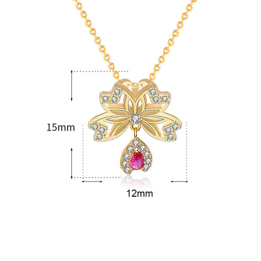 Sweet Hollow CZ Sakura Flower 925 Sterling Silver Necklace