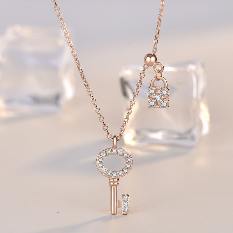 Modern CZ Lock Key 925 Sterling Silver Necklace