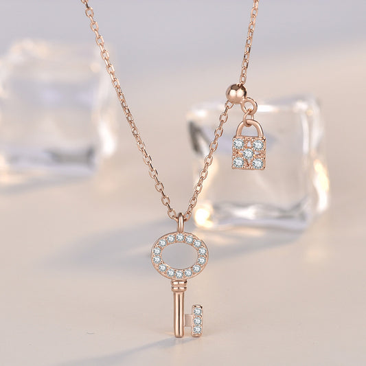 Modern CZ Lock Key 925 Sterling Silver Necklace