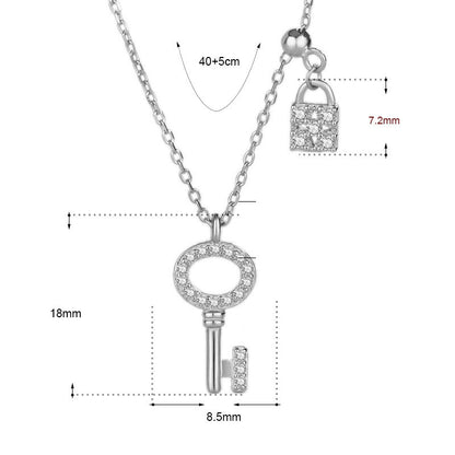 Modern CZ Lock Key 925 Sterling Silver Necklace