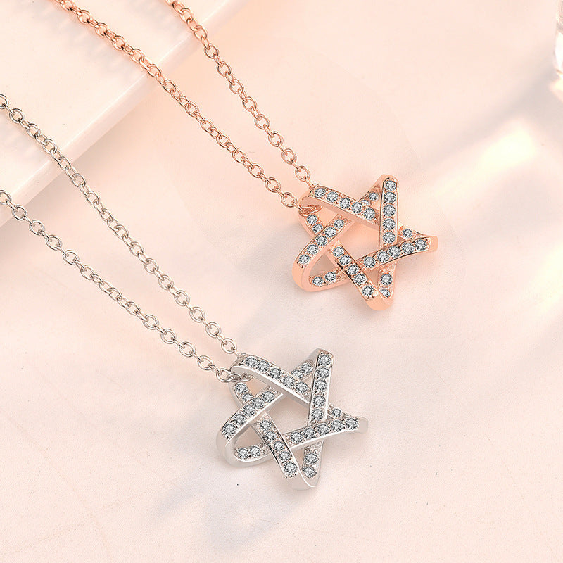 Office CZ Hollow Star 925 Sterling Silver Necklace