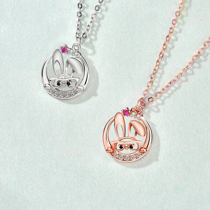 Cute CZ Rabbit Head 925 Sterling Silver Necklace