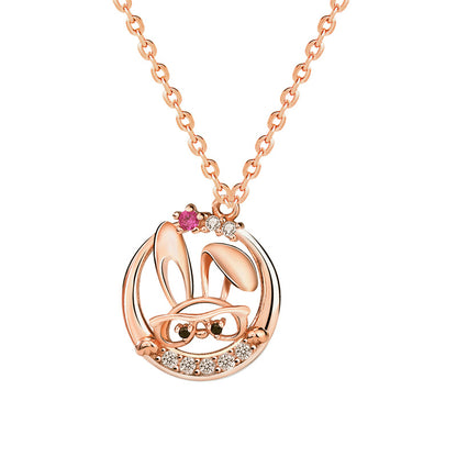 Cute CZ Rabbit Head 925 Sterling Silver Necklace