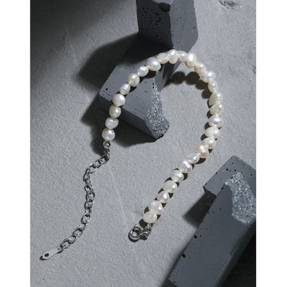 Women Irregular Natural Pearls 925 Sterling Silver Bracelet