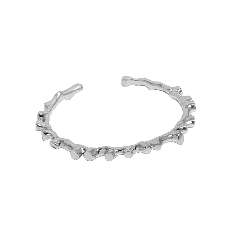 Irregular Lava Stones 925 Sterling Silver Open Bangle