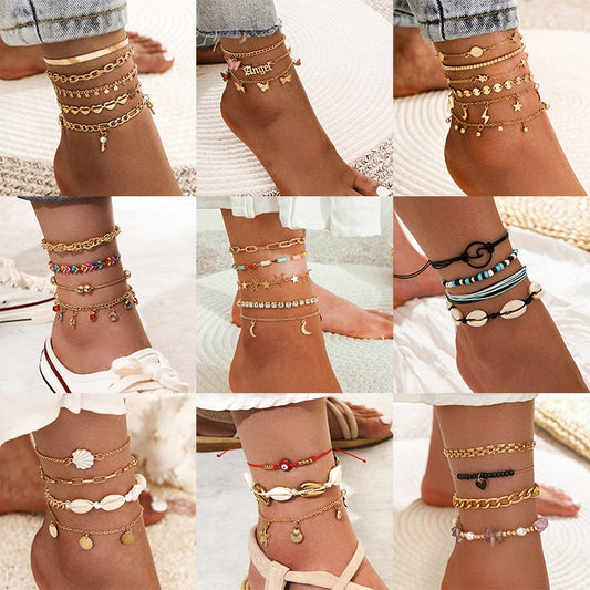 Bohemia Shell Star Chain Ankle Bracelet Jewelry set For Women