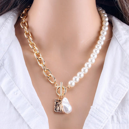 Pearl Necklace For Women Baroque Pearl Metal Pendant Jewelry