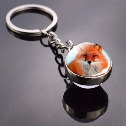 Animal Keychain Double Side Glass Ball Keyring