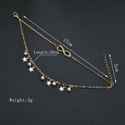 Simple Tassel Double Star Pearl 8 Word Female Anklet Bracelet