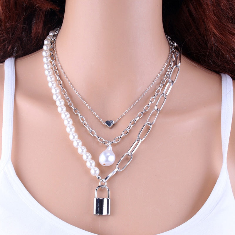 Pearl Necklace For Women Baroque Pearl Metal Pendant Jewelry