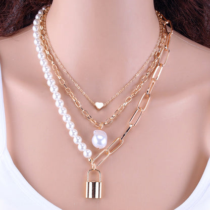 Pearl Necklace For Women Baroque Pearl Metal Pendant Jewelry