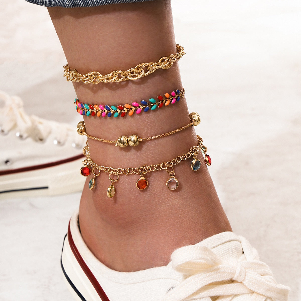 Bohemia Shell Star Chain Ankle Bracelet Jewelry set For Women