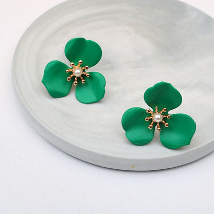 Boho green Flower Earrings 