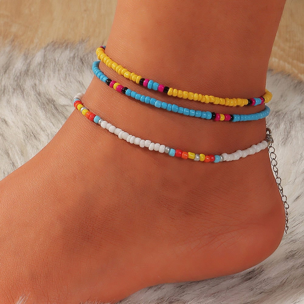 3pcs/set Bohemian Colorful Ankle Bracelet for women