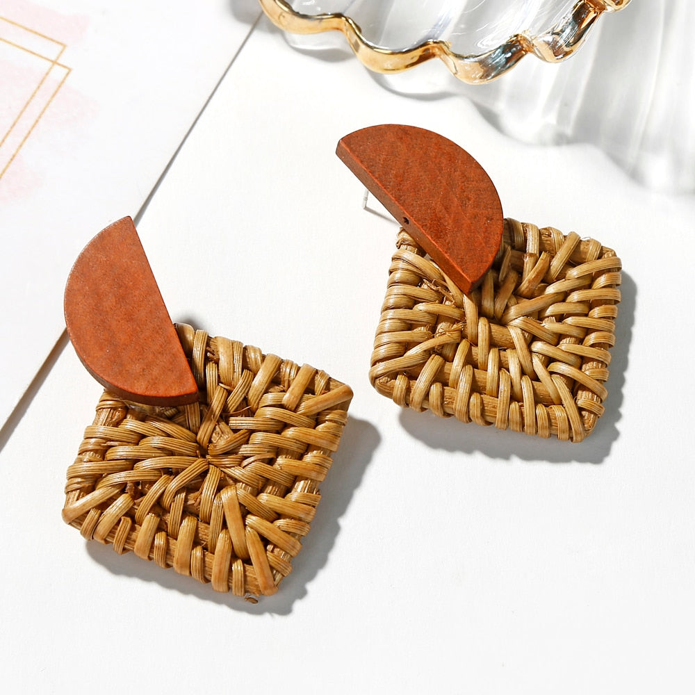 Rattan Knit Boho Handmade Earrings