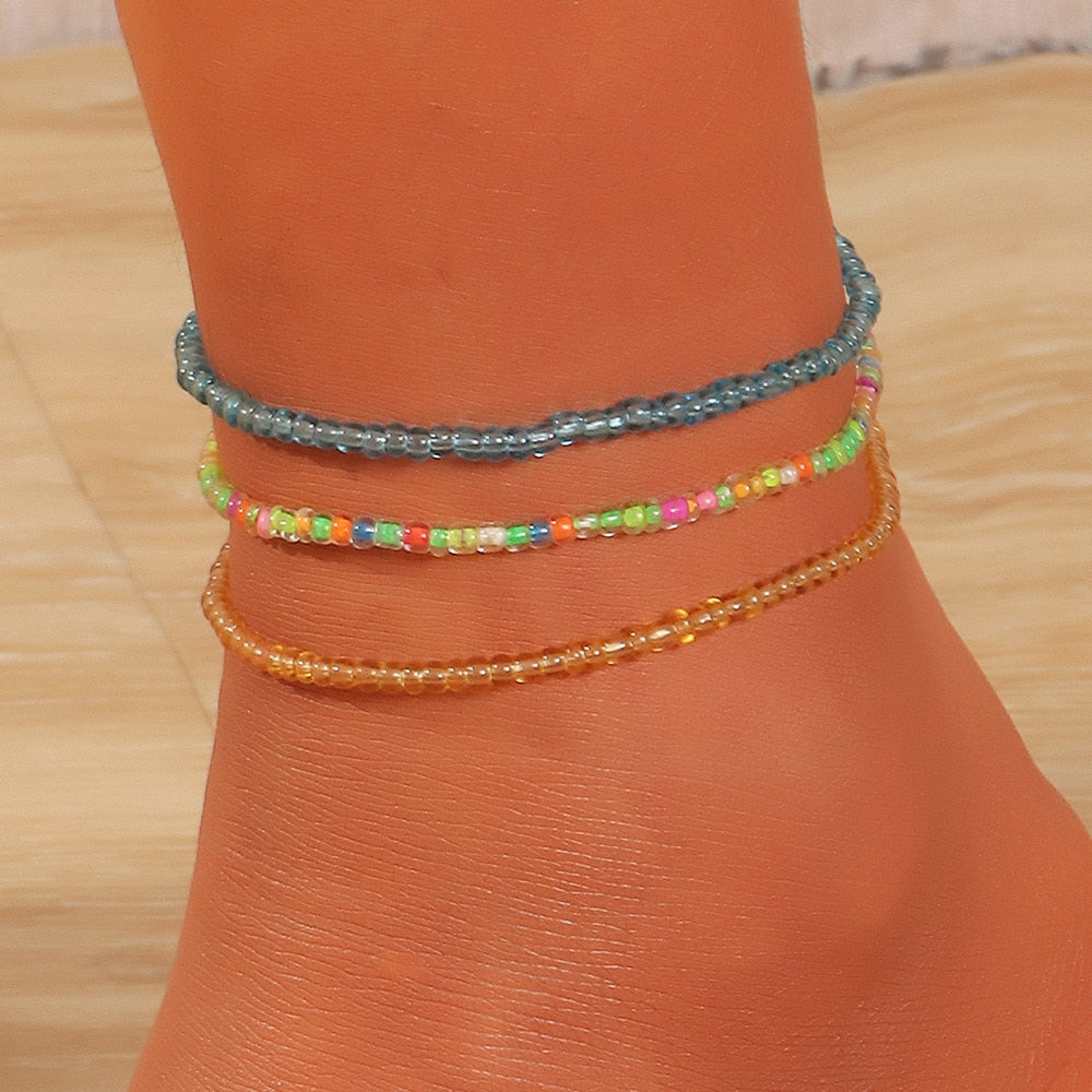 3pcs/set Bohemian Colorful Ankle Bracelet for women