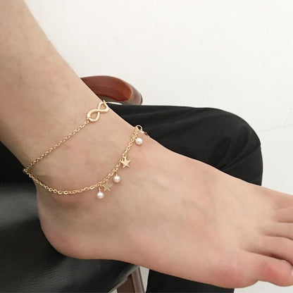 Simple Tassel Double Star Pearl 8 Word Female Anklet Bracelet