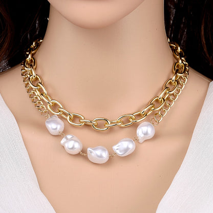 Pearl Necklace For Women Baroque Pearl Metal Pendant Jewelry