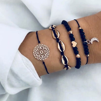 Bohemian Black Rope Chain Bracelet Set For Women