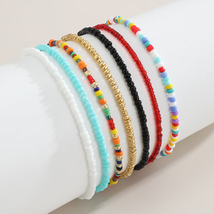 7Pcs/Set Rainbow Beaded Anklet Bracelet for Women