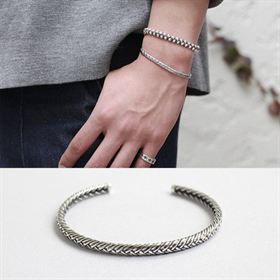 Fashion Weave 925 Sterling Silver Open Bangle