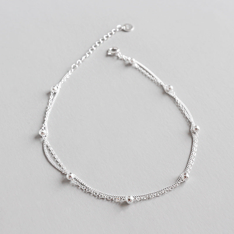 Simple Balls 925 Sterling Silver Adjustable Double Chain Anklet