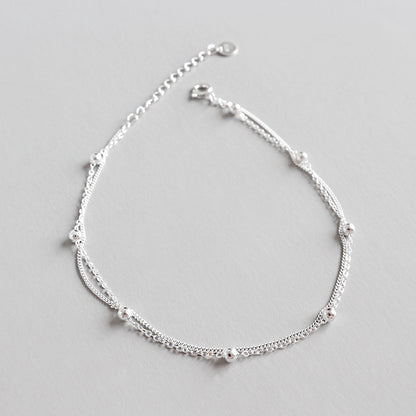 Simple Balls 925 Sterling Silver Adjustable Double Chain Anklet