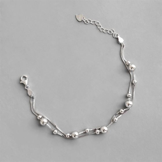 Women Double Layer Beads 925 Sterling Silver Bracelet