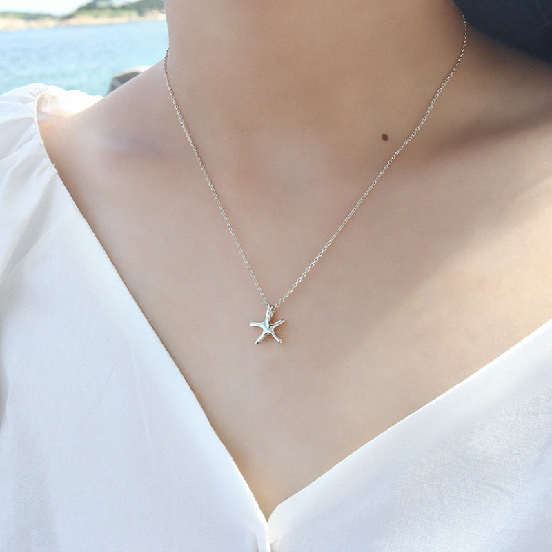 Simple Starfish Five Stars 925 Sterling Silver Necklace