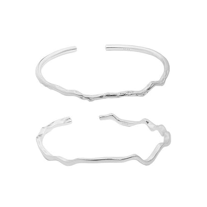 Simple Minimalism Irregular 925 Sterling Silver Open Bangle