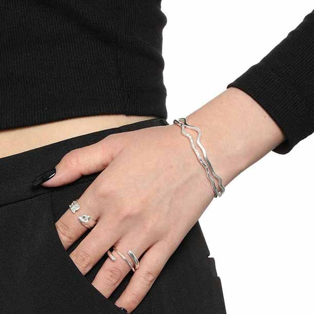 Simple Minimalism Irregular 925 Sterling Silver Open Bangle