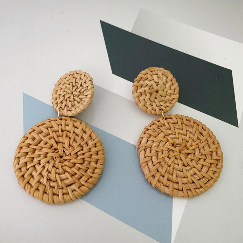 Rattan Knit Boho Handmade Earrings