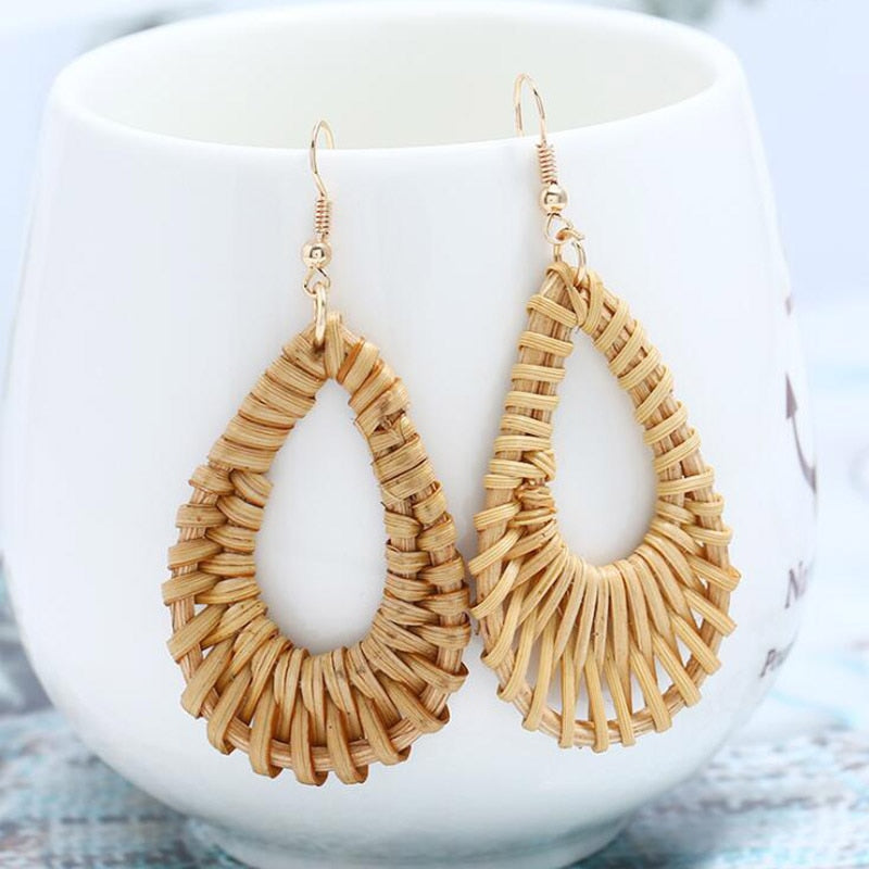 Rattan Knit Boho Handmade Earrings