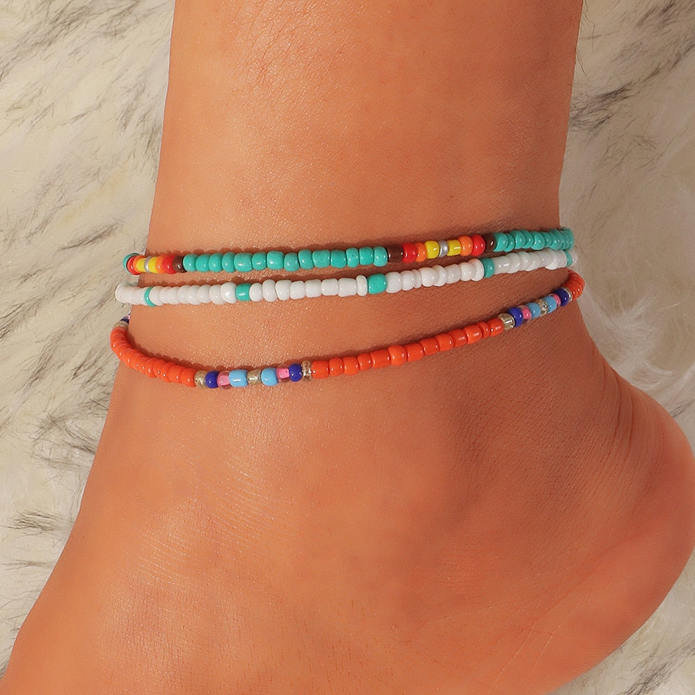 3pcs/set Bohemian Colorful Ankle Bracelet for women