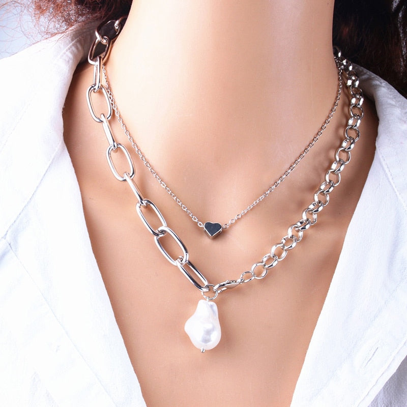 Pearl Necklace For Women Baroque Pearl Metal Pendant Jewelry