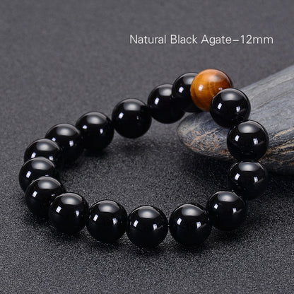 Natural Black Onyx with Tiger eye Stone Beads Men Bracelet